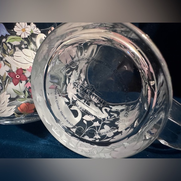 Clementine Paper Swan and Floral Glass Coffee Mug Set of 2 NWT - Picture 2 of 3
